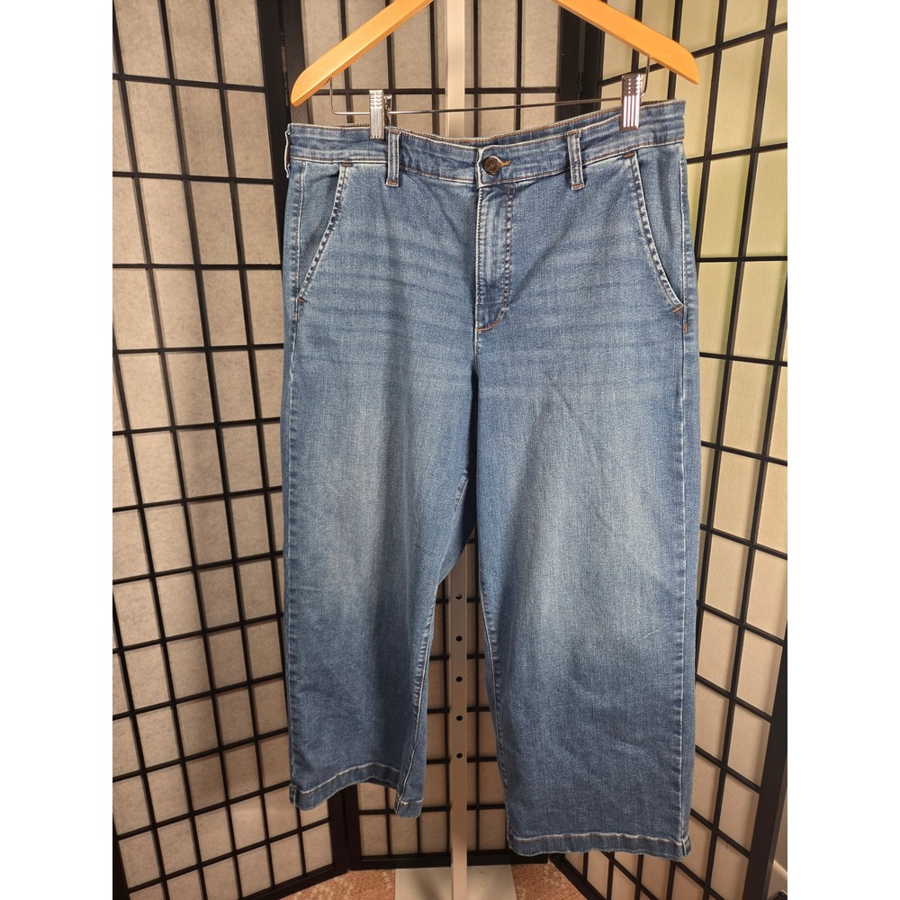 Ella Moss High Rise Wide Leg Cropped Medium Wash Denim Jeans Size 14